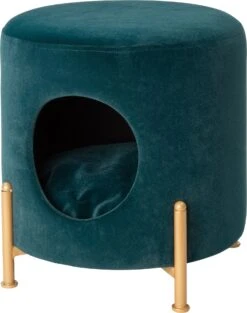 Intratuin Poef Met Kattenmand Blauw D 35 H 39 Cm